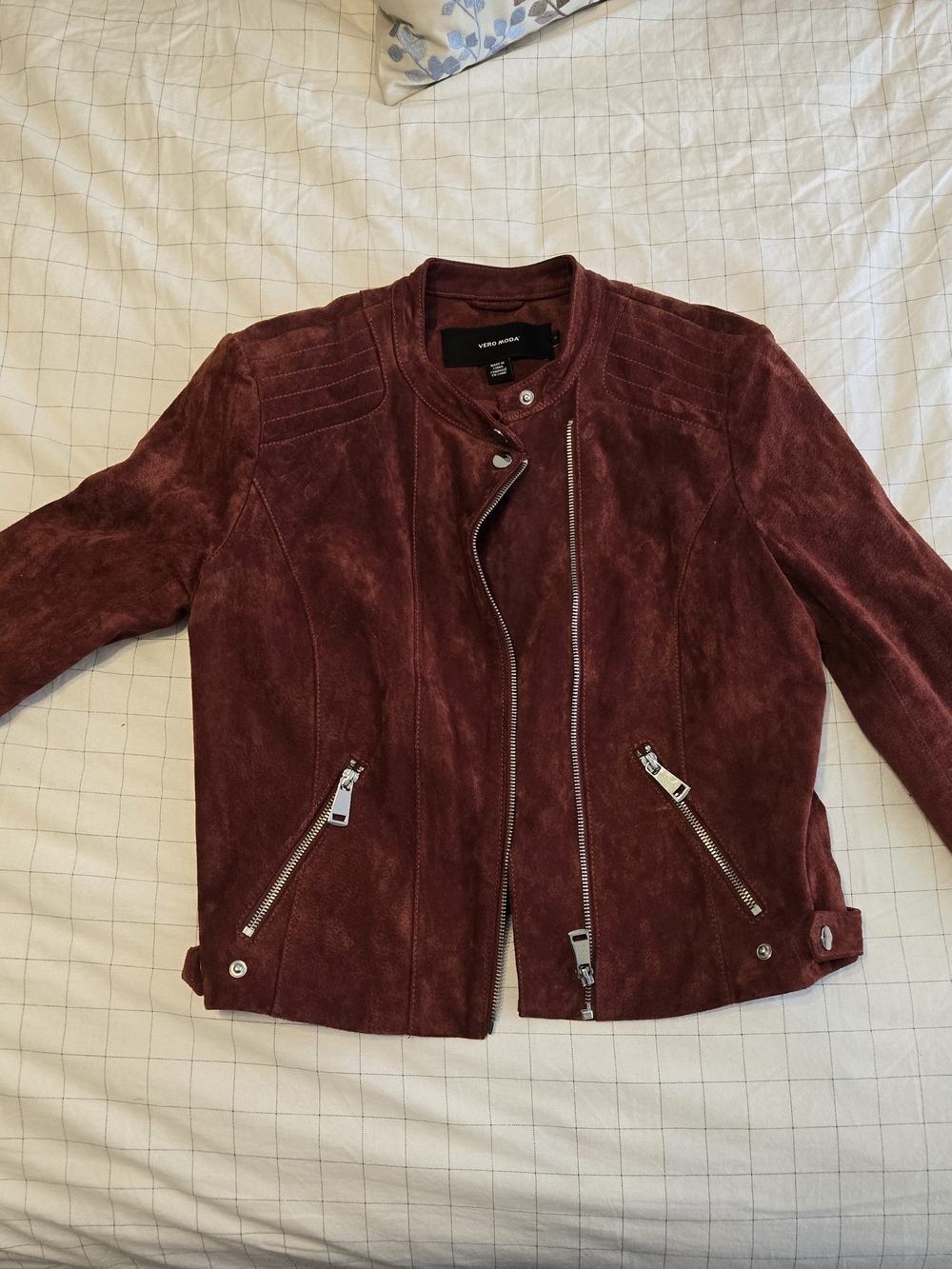 Vero Moda Burgundy Suede Moto Jacket